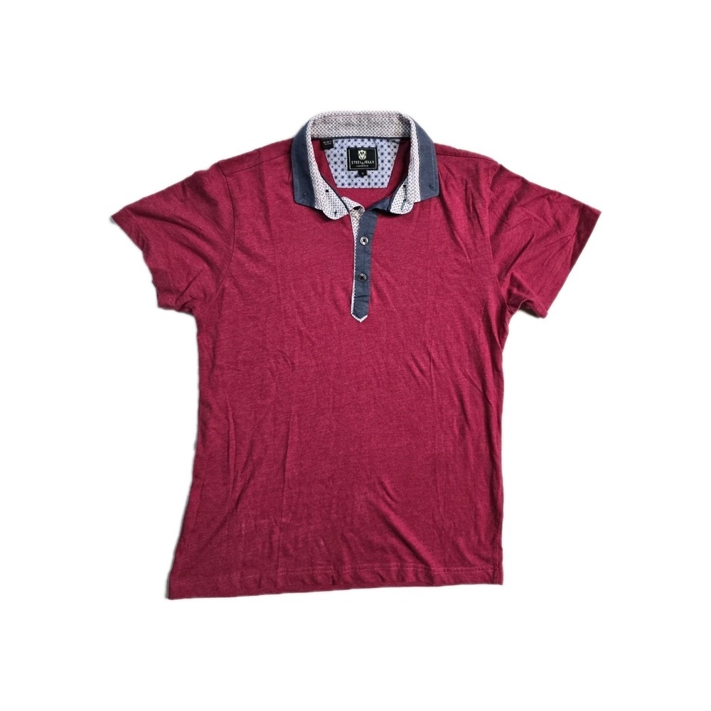 Steel & Jelly Polo Shirt Men's Size Small Red w/ Contrast Trim Button Collar